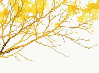 Obraz premium Yellow ink tree branches in watercolor white background with high resolution and detail.
