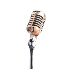 Retro microphone with a classic design, ideal for music, performance, and broadcasting concepts. watercolor style