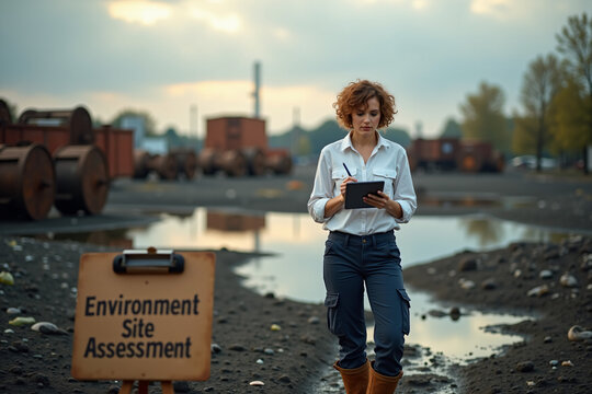 Female Environmental Consultant Inspecting Brownfield Site