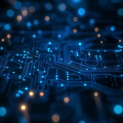 Futuristic Digital Network Circuit Board in Blue and Black