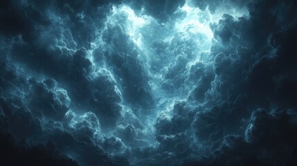 Fototapeta premium A Blue and Dark Stormy Sky with a Bright Light in the Center