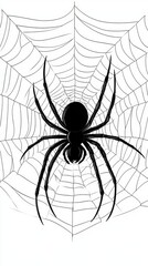 Obraz premium Spider hanging on spider web clipart. Vector illustration silhouette isolated on white background.