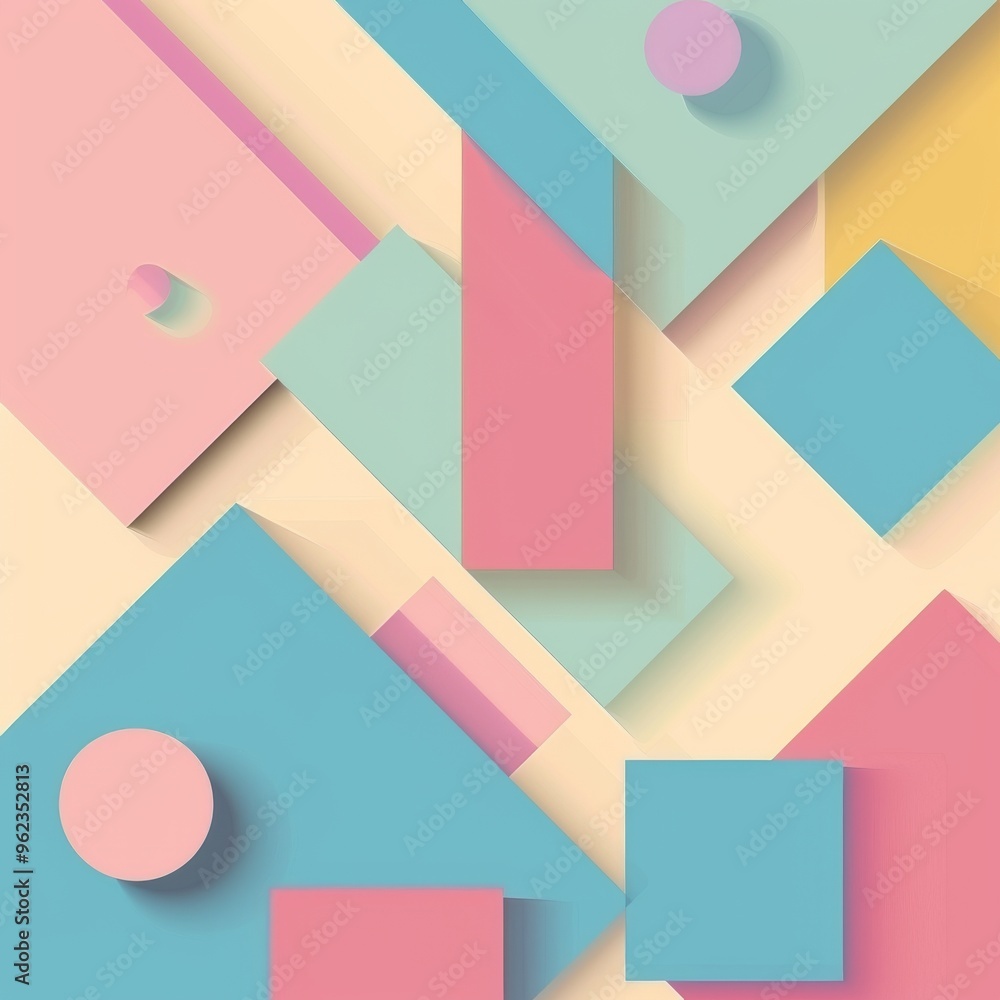 Poster an intricate abstract pattern with overlapping geometric shapes such as squares, circles, and rectan