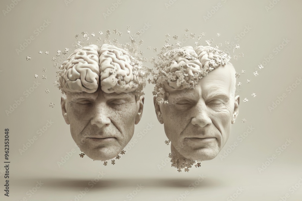 Poster brain tissue architecture cognitive genius elderly faces with visible brains symbolizing the wisdom 