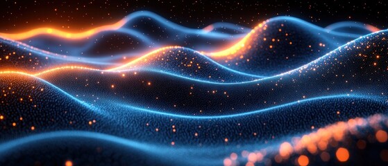 Obraz premium Abstract Blue and Orange Wavy Pattern with Glittering Lights