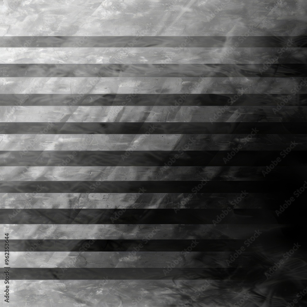 Poster an abstract grayscale image displaying a layered pattern of horizontal lines and soft shadows. the i