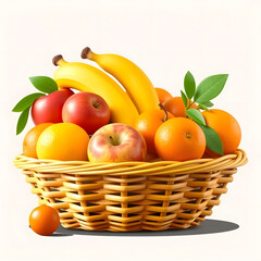 Colorful fruit basket with bananas, apples, and oranges on a light background
