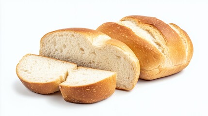 Closeup of sliced white bread on a white background.