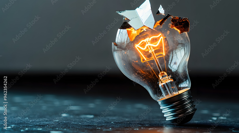 Poster broken light bulb, illustrating failure and new ideas. it is something that cannot be fixed. broken 