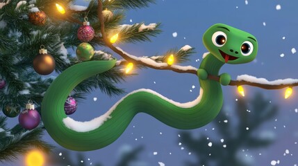 Fototapeta premium Illustration for a greeting or postcard for the new year 2025 of the female green wood snake