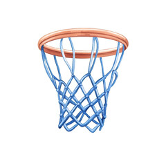A vibrant basketball hoop illustration, perfect for sports-themed projects or educational materials about basketball. watercolor style