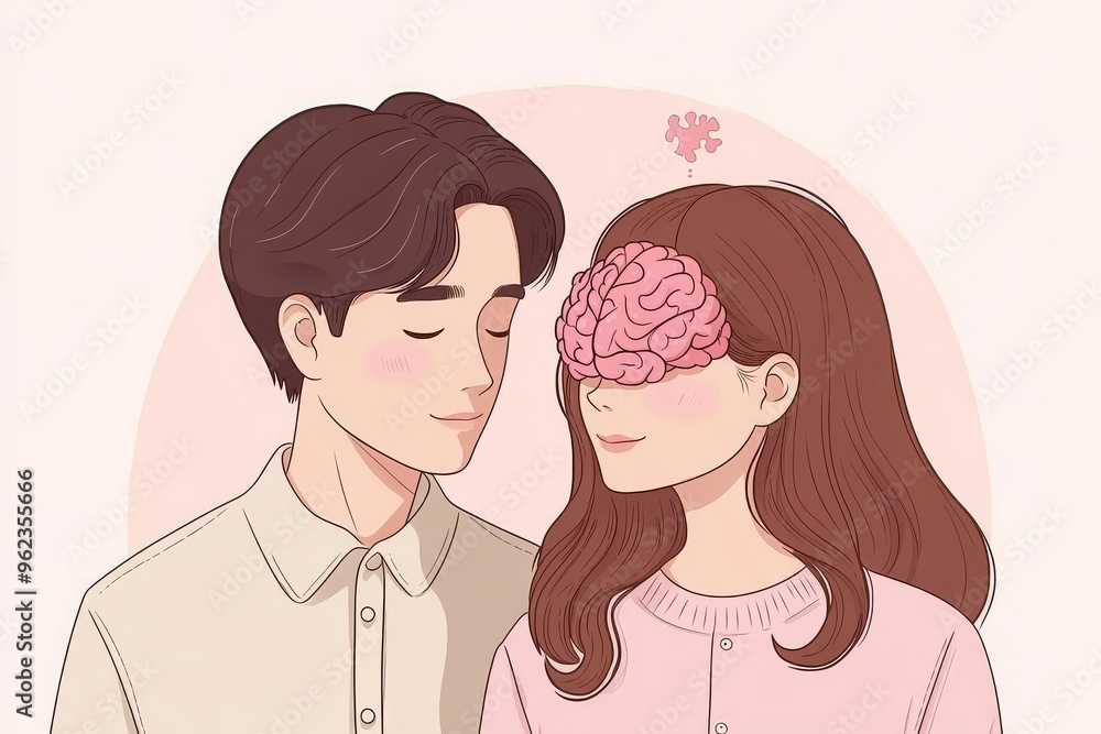 Poster neural cell function creative intellect stylized illustration of a couple with minimalistic brain pa