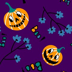 Halloween cute pumpkins seamless monsters pattern for wrapping paper and fabric