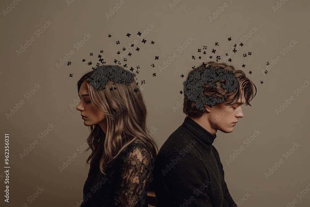 Poster brain regulatory creative intellect two people with brain crowns symbolizing the royalty of thought 