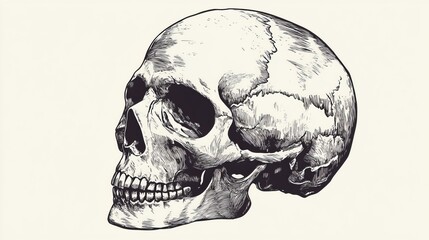Obraz premium Vector human skull vector hand drawn illustration