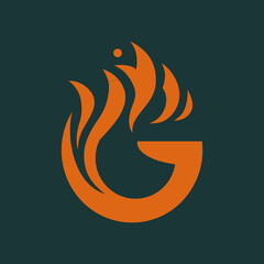 a green background with a symbol of a fire on it