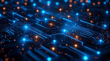 Fototapeta premium Futuristic Digital Network Circuit Board in Blue and Black