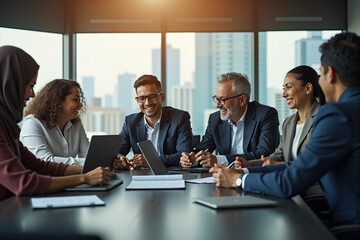 Diverse Business Team Collaborating Around Conference Table