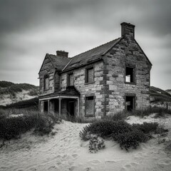 Obraz premium House constructed on the sand vs house constructed on a rock. Parable of the wise and foolish builders. Gospel of Matthew. Hearing Jesus' teachings and putting them into practice.