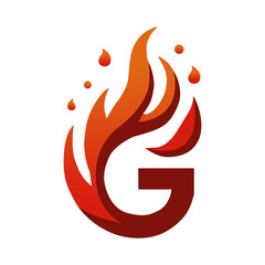 a red fire symbol with the letter g on it
