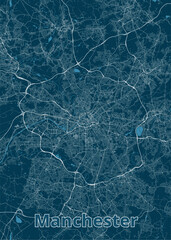 Manchester, UK artistic blueprint map poster