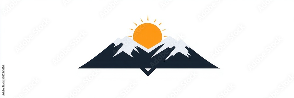 Poster This design showcases a minimalist depiction of snow-capped mountains with a warm sun rising behind them, symbolizing new beginnings. Generative AI