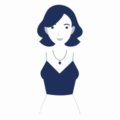 Minimalist Woman Illustration with Necklace in Navy Blue and White