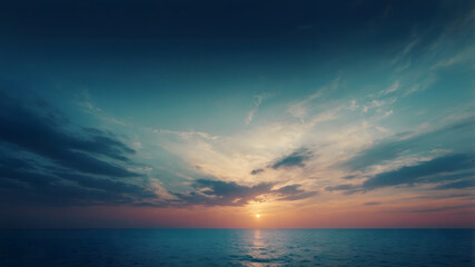 Obraz premium Serene sunset over the calm ocean, painting the sky with vibrant colors at twilight