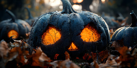 Halloween day eyes of Jack O' Lanterns trick or treating Samhain All Hallows' Eve All Saints' Eve All hallowe'en spooky Horror Ghost Demon background October 31