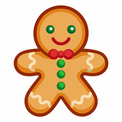 A cheerful gingerbread man adorned with a stylish bow tie is smiling brightly