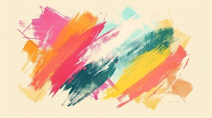 Fototapeta premium A lively and colorful abstract composition with broad, overlapping brushstrokes in pink, orange, green, and blue against a light background. Ideal for adding a splash of color to any space.