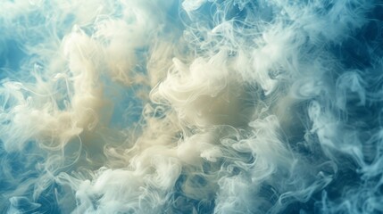 Soft white smoke swirls in a captivating blend of blue and golden light, creating an ethereal and dreamy atmosphere. The interplay of colors adds depth and warmth, making it perfect for backgrounds or