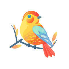 Cute bird on a branch. Vector illustration in cartoon style.
