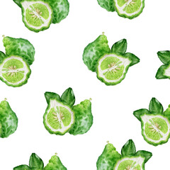 A Watercolor Seamless Pattern Design Featuring Freshly Bergamot and Vibrant Green Leaves for Inspiration