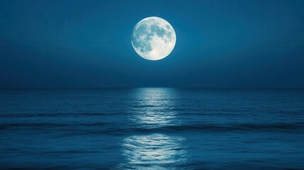 Glowing moonlight reflecting on calm ocean waves, tranquil and serene, night glowtime, peaceful and meditative