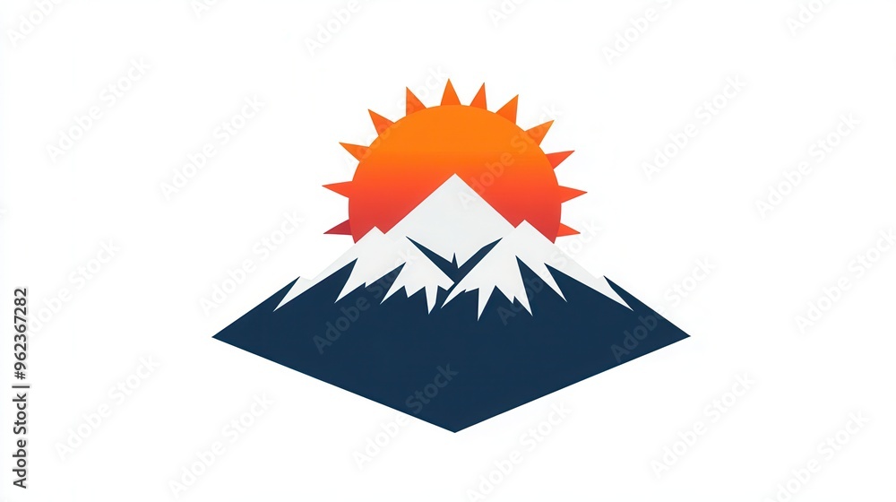Poster This design features snow-capped mountains with a vibrant sun rising in the background, symbolizing new beginnings and serenity. Generative AI