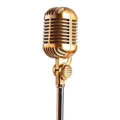 Fototapeta premium Vintage gold microphone on transparent background.