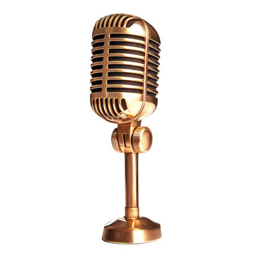 Vintage gold microphone on transparent background.