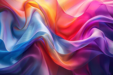 Obraz premium An elegant swirl of colorful silk fabric, showcasing vibrant reds, blues, and purples in a dreamy, flowing arrangement.