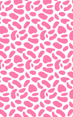 Cow vertical seamless pattern aesthetics. Pink and white modern background. Animal skin texture with spots. Vector design.