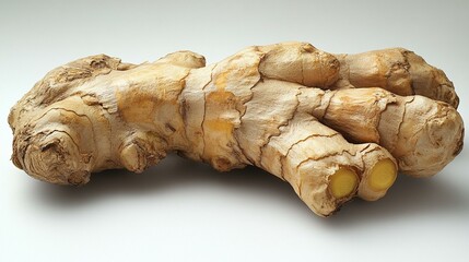 Fototapeta premium Fresh Ginger Root Isolated on White Background to Highlight Its Unique Texture and Aromatic Quality - Generative AI