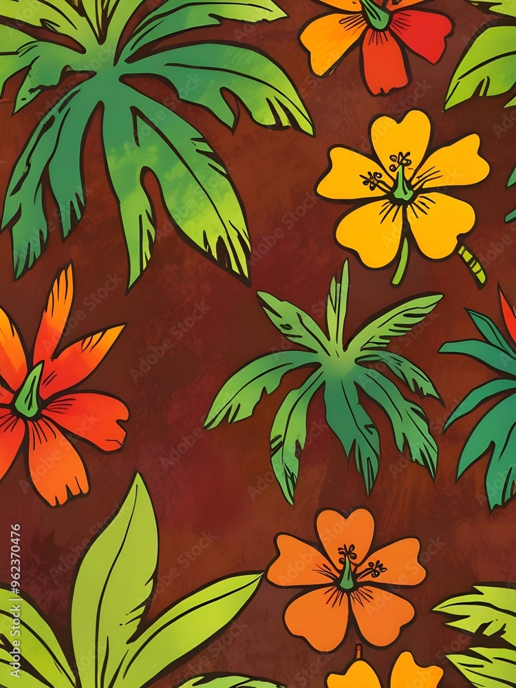 Sticker tropical flower and leaf pattern