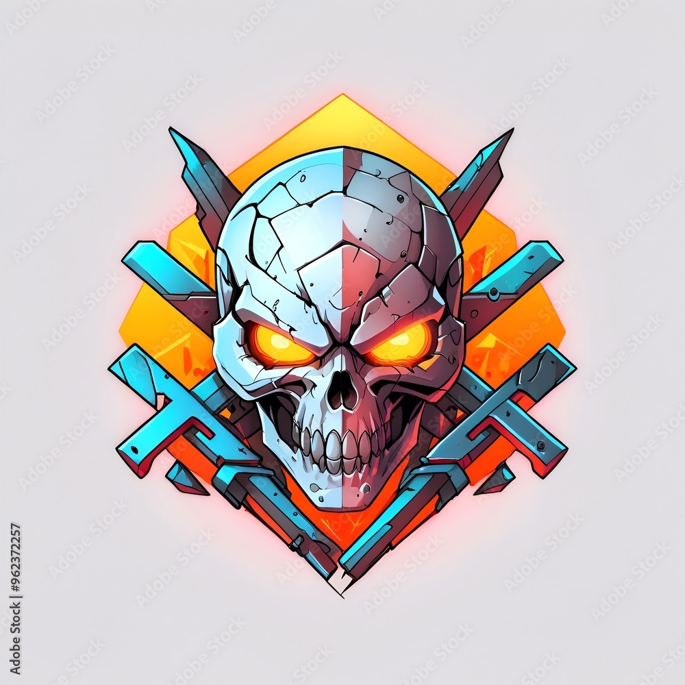 Poster cyberpunk skull logo