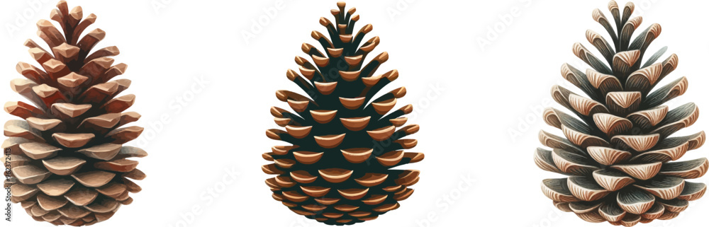 Fototapete pine cone vector icon set.christmas tree with green pine cone branches isolated on white baqckground