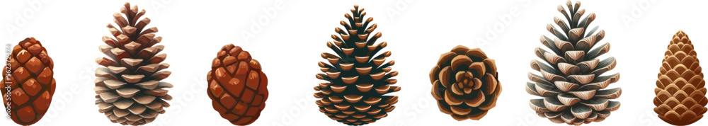 Fototapete pine cone vector icon set.christmas tree with green pine cone branches isolated on white baqckground
