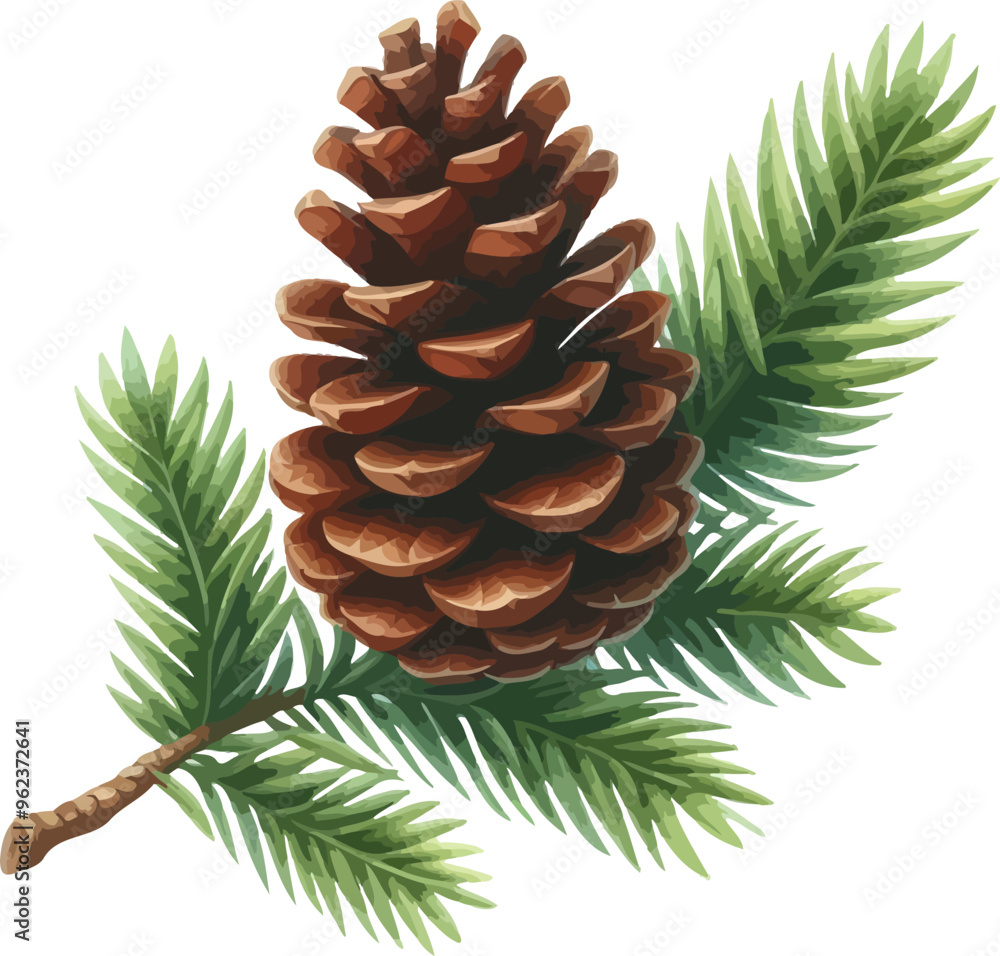 Fototapete pine cone vector icon.christmas tree with green pine cone branches isolated on white baqckground. fi