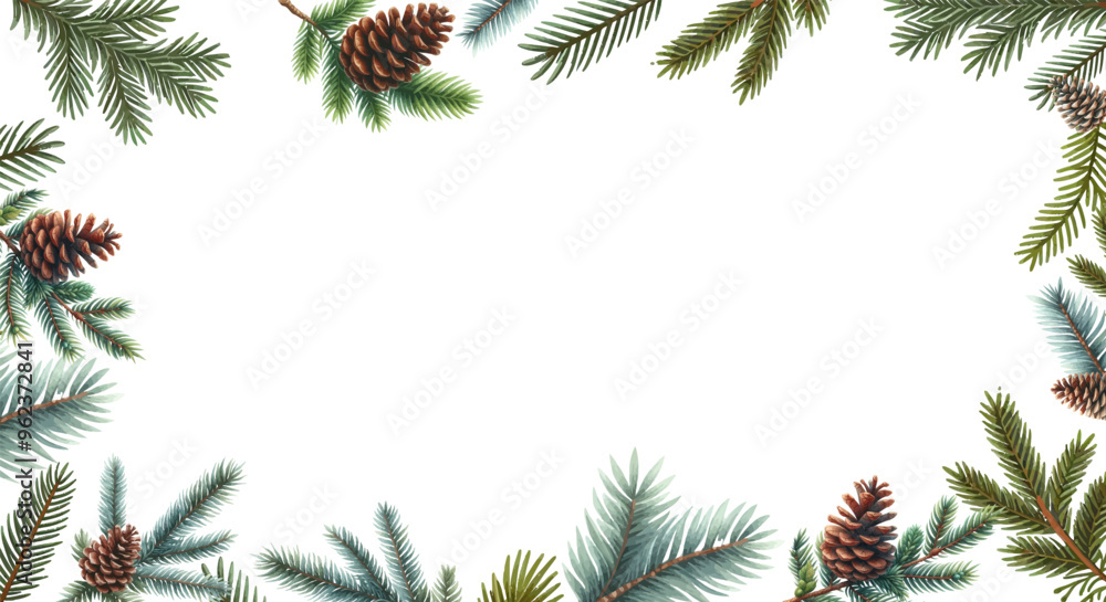 Aufkleber border with pine cone branches vector .christmas tree frame with green pine cone branches isolated o