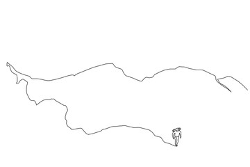 human person nature hike trekking mountain hill top backpack lifestyle one line art design vector