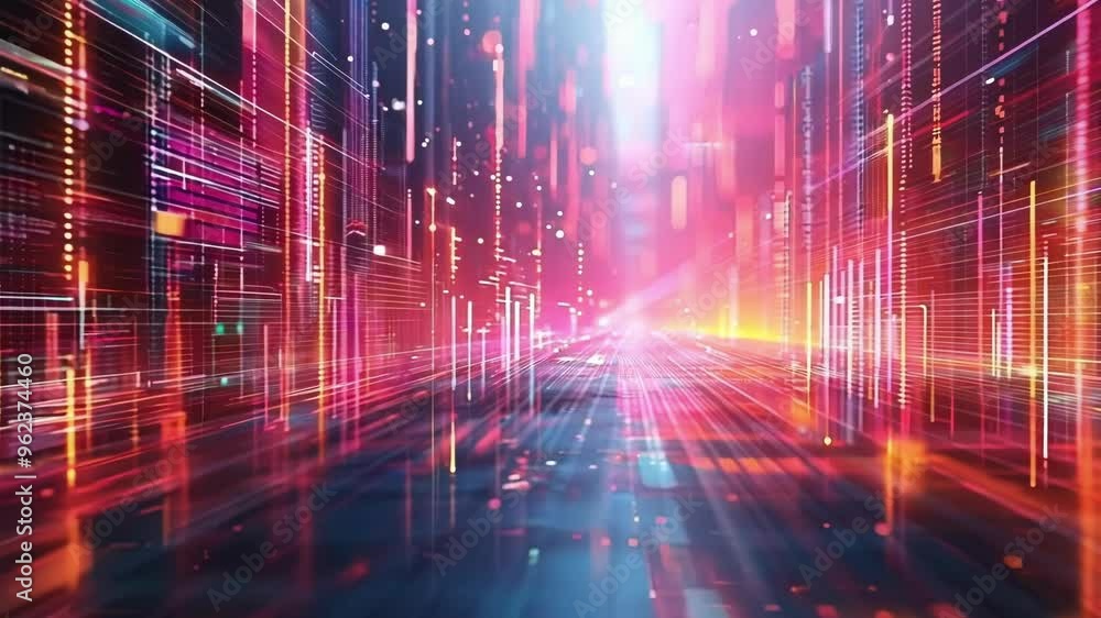 Poster futuristic technology background with glowing lights and data moving through a digital space, perfec