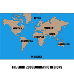 The eight zoogeographic regions of the world.